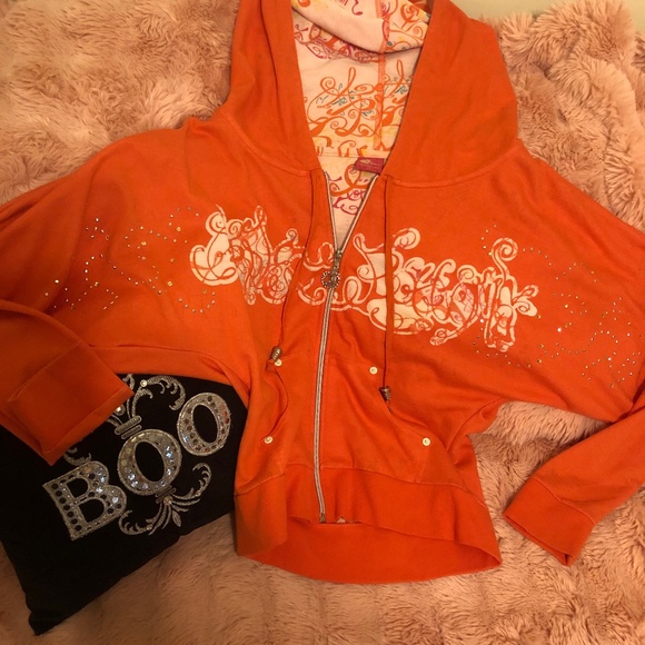 Y2k like new Apple Bottoms orange hoodie with silver bling details - Picture 1 of 7